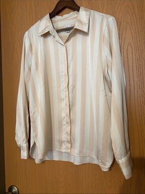 a new day Beige and White Striped Button-Down Shirt